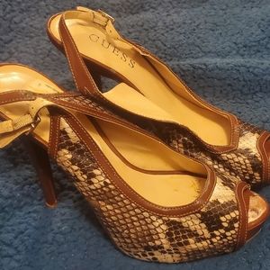 Guess Snakeskin Open Toe Sling Heel Sandals